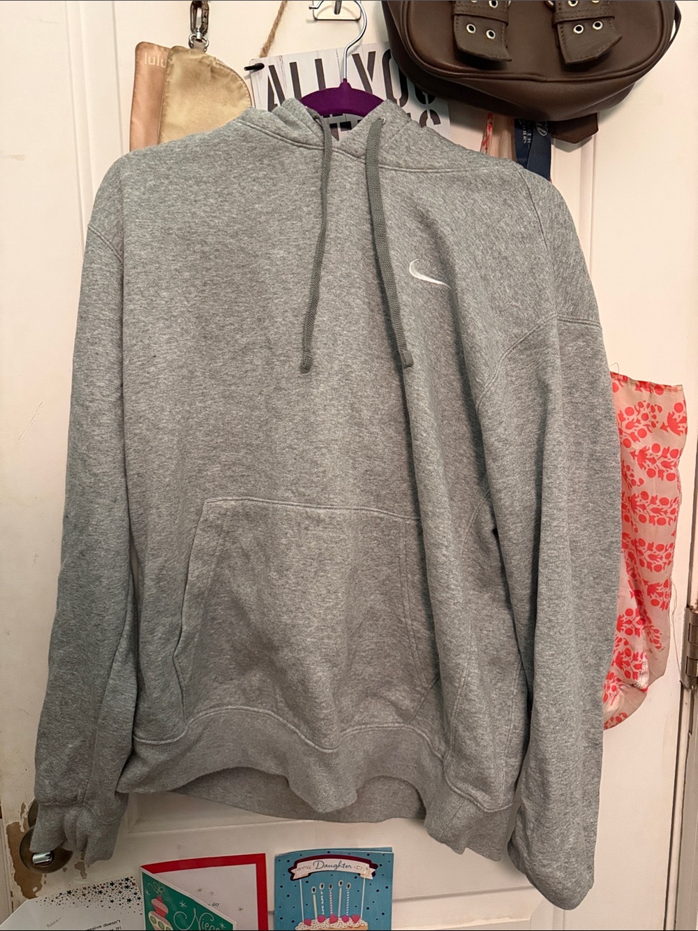 Nike Gray Pullover Hoodie with White Swoosh